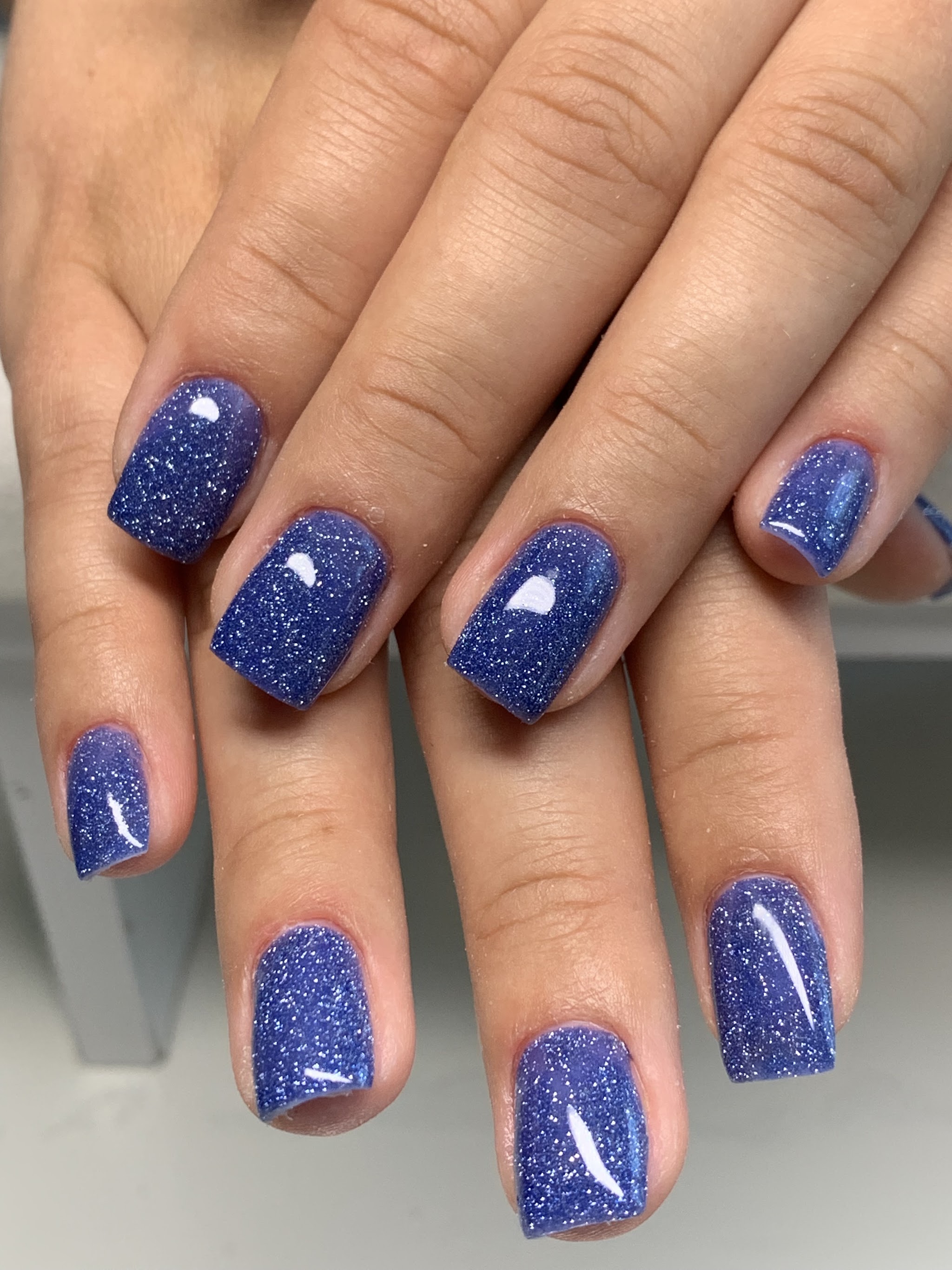 Blauwe glitternagels, vierkant